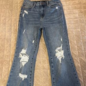 Judy Blue Distressed Flare Jeans in Blue